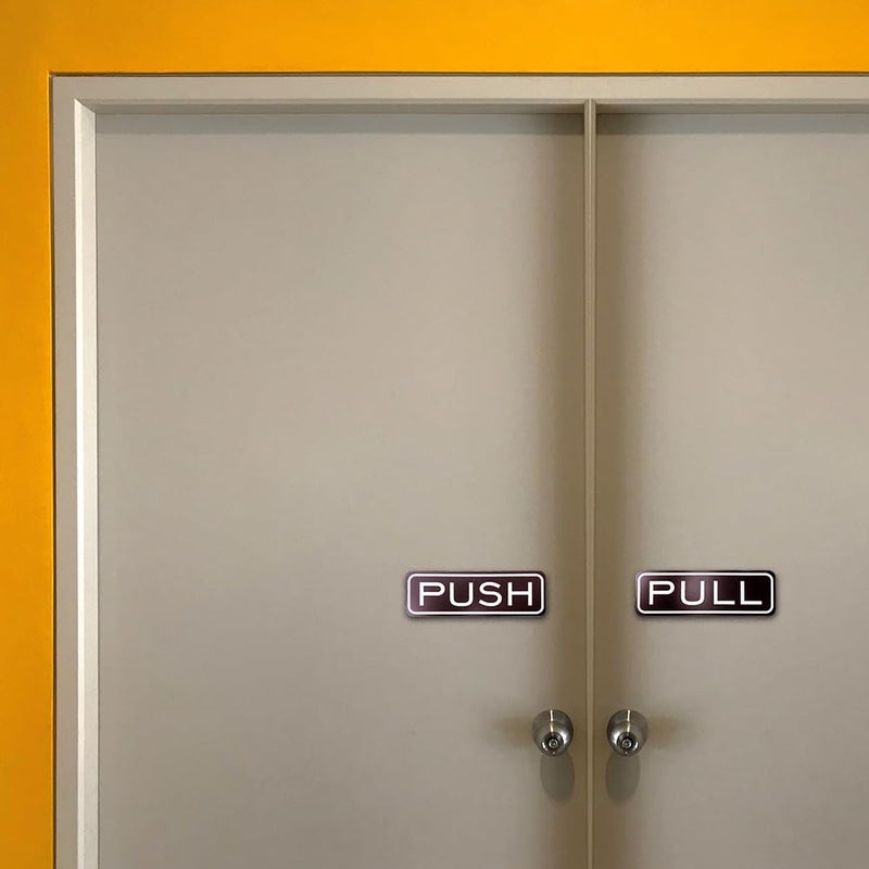 All Quality Classic Horizontal Push Pull Door Signs - Easy to Install | Durable Door Safety Signs (Brushed Silver) - Small (1 Set) - Image 5